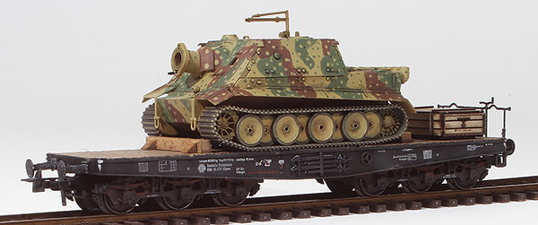 REI Models 745505 - German WWII Sturm Tiger in Ambush Camo loaded on a heavy 6 axle DRB flat car  
